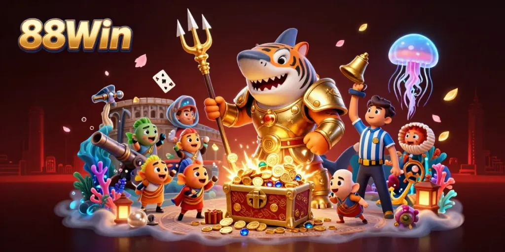 Engage with thrilling gaming excitement at 88Win featuring vibrant underwater casino action.