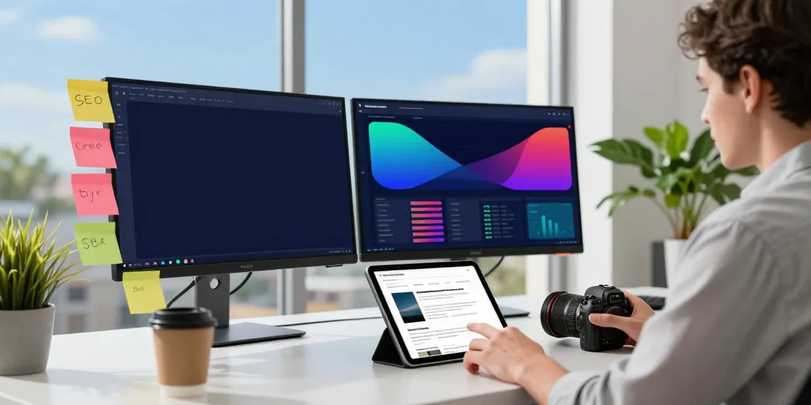 SEO specialist utilizing instant indexing strategies in a vibrant workspace.