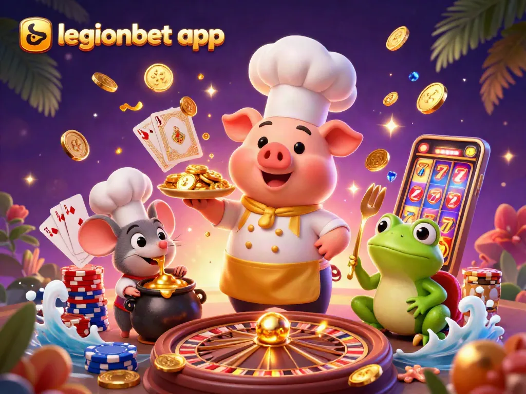 Experience the thrill of winning on the legionbet app with an animated casino scene featuring vibrant game elements.