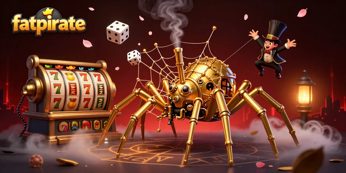 Engage with fatpirate in this vibrant online casino scene filled with slot reels, lucky symbols, and dynamic game elements.