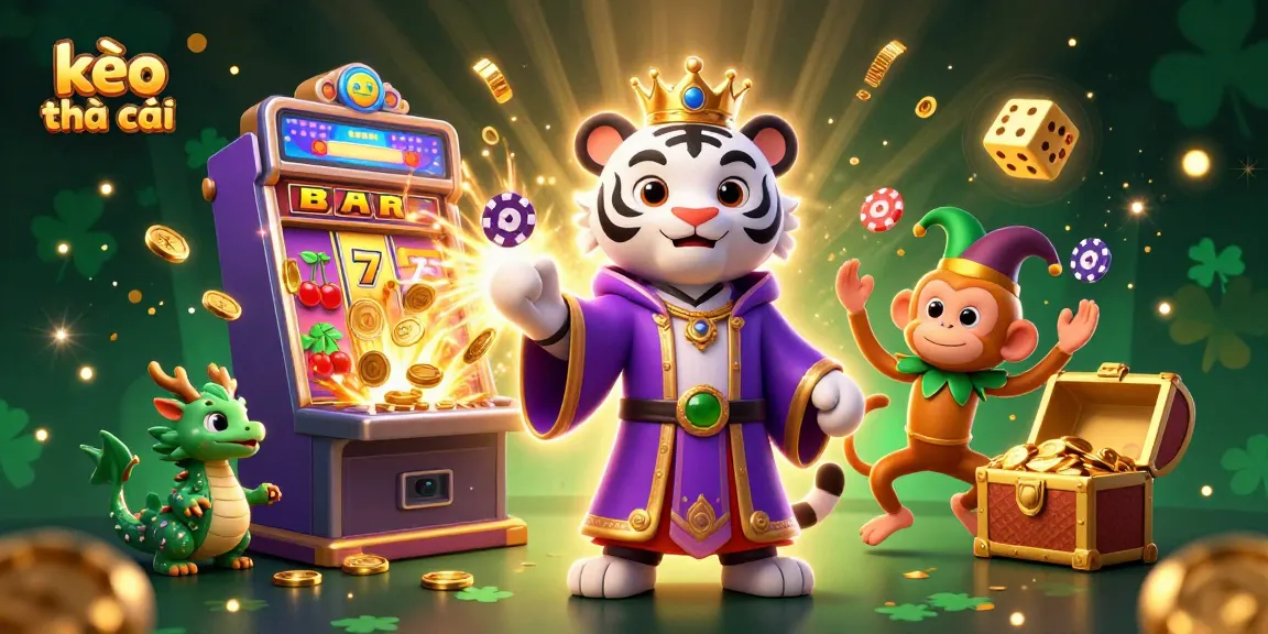 Engage with kèo nhà cái in this vibrant 3D casino scene featuring a royal tiger, playful monkey, and a jade dragon!