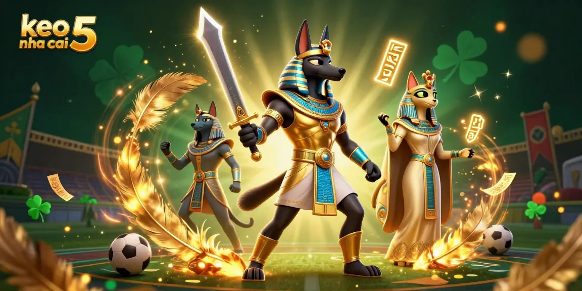 Place bets with keo nha cai 5 while enjoying a vibrant 3D illustration of an Egyptian sports warrior.