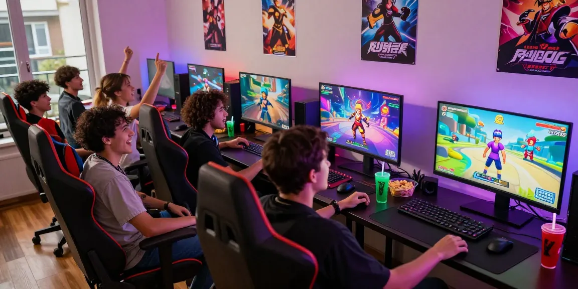 Exciting group gaming session featuring ecchi games with colorful 3D characters in an immersive environment.
