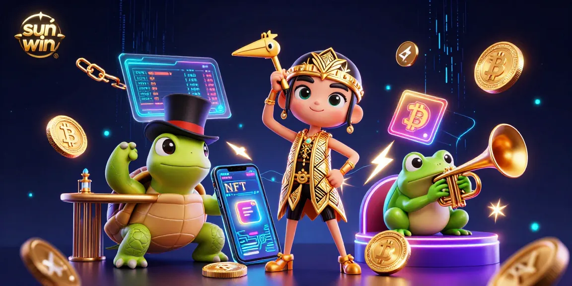 Win big with sun win in this vibrant 3D illustration of a cartoon casino scene.