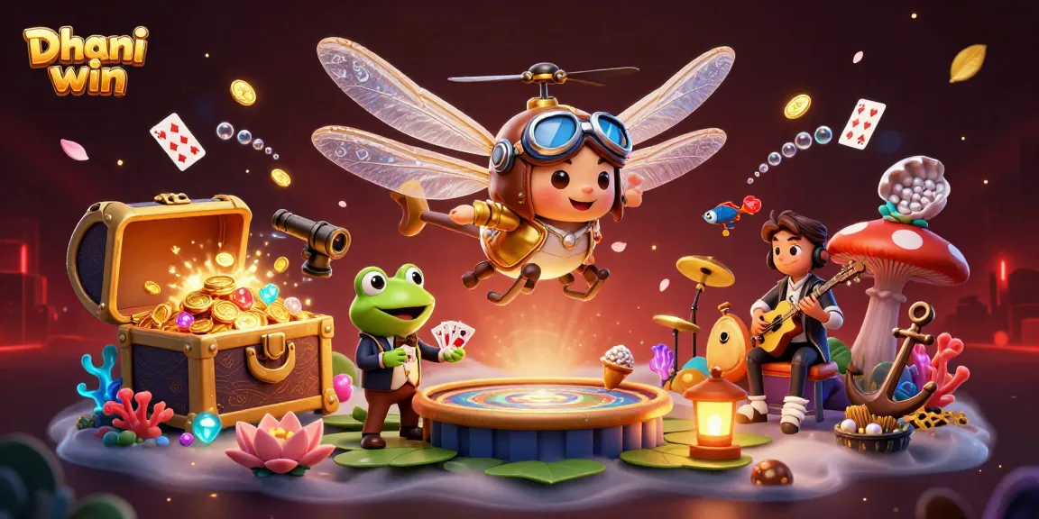 Dive into excitement with Dhani win as a dragonfly pilot oversees a vibrant casino scene filled with action.