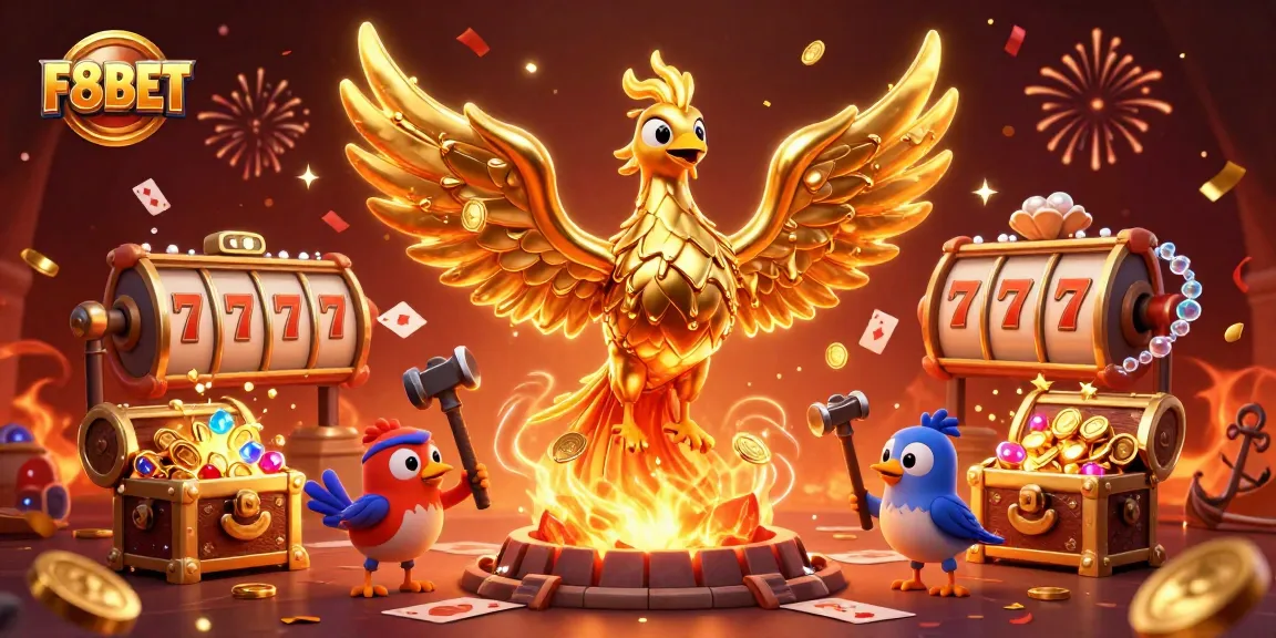 Win big at F8BET with a stunning golden phoenix and dynamic slot game elements.